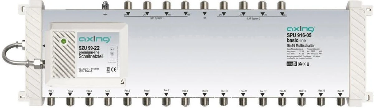 Multiswitch 9/16 SPU 916‑05 z pasywną tv naziemną 9 wejść / 16 wyjść SPU 916‑05