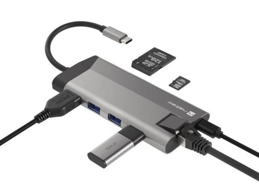 MULTIPORT ADAPTER NATEC FOWLER PLUS USB‑C‑HUB USB 3.0 3X, HDMI 4K, USB‑C PD, RJ45, SD, MICRO SD - obrazek 2