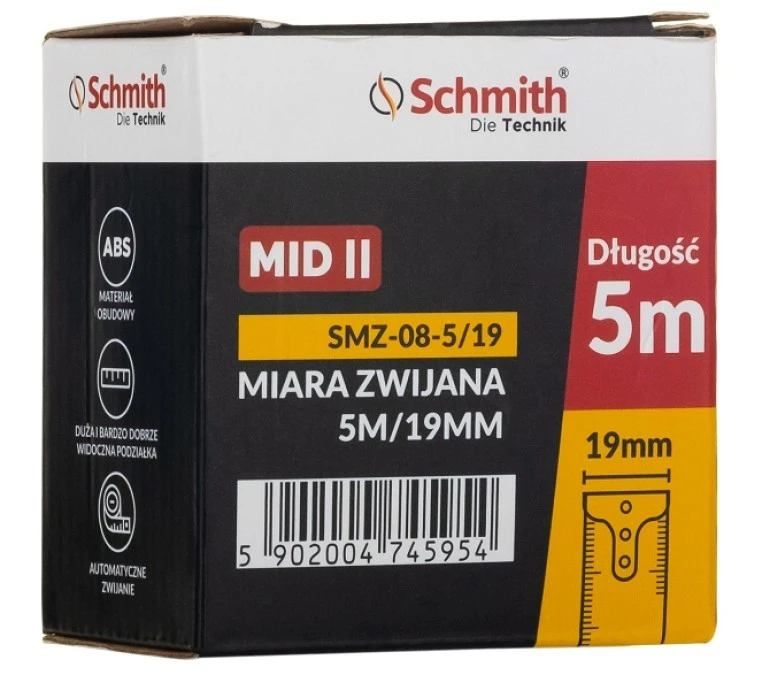 Miara zwijana metrówka metalowa 5m 19mm premium Schmith - obrazek 3