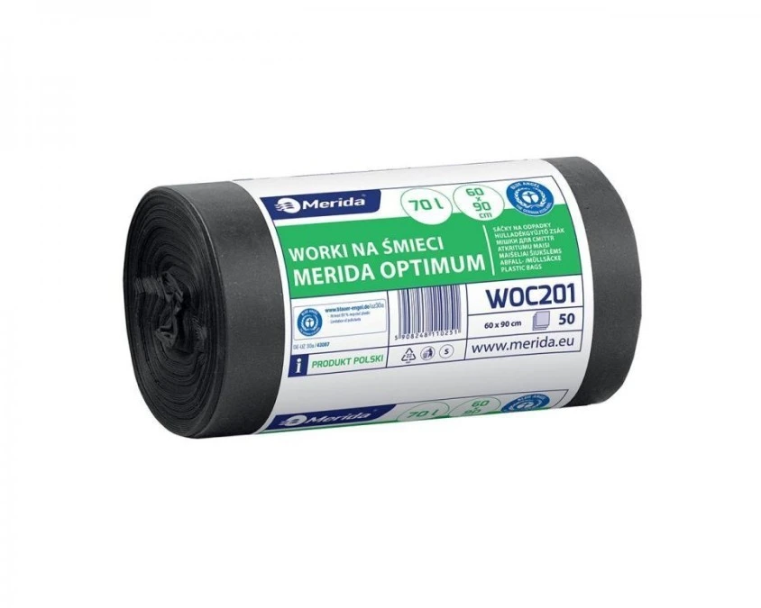MERIDA WOC201 worki na śmieci mocne 70 l 60 × 90 cm czarne HDPE/LDPE – 50 szt