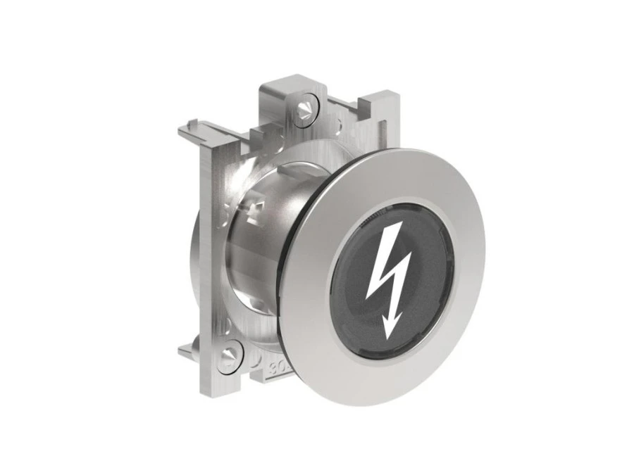 Metalowa głowica lampki fi30mm przezroczysta z symbolem niebezpieczne napięcie LPFL1187 - obrazek 1