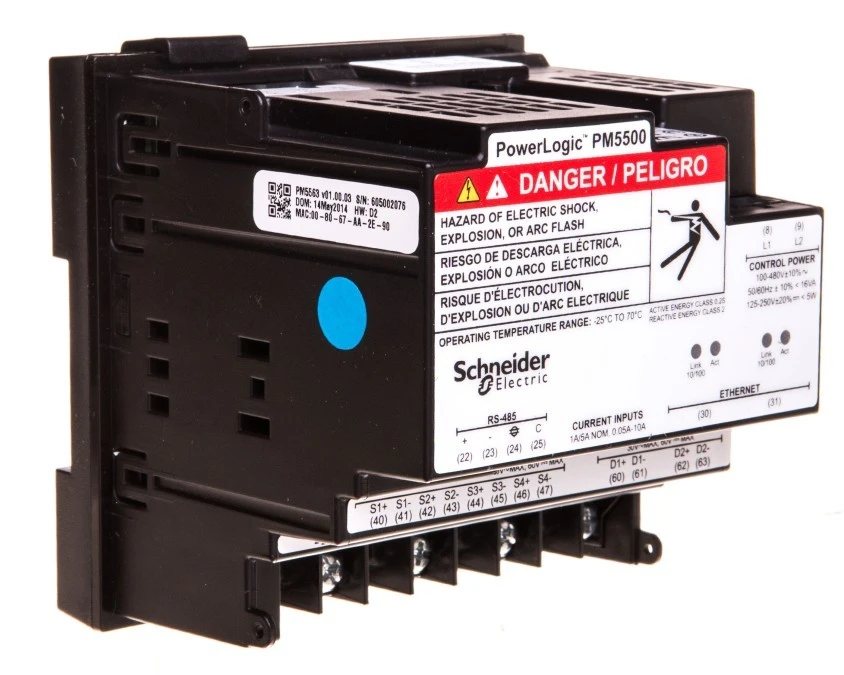 Miernik parametrów sieci (U, I, P, Q, f, PF, E) 5/1A przekładnik 100‑415V AC Ethernet Modbus tablicowy 96x96mm METSEPM5563 - obrazek 1