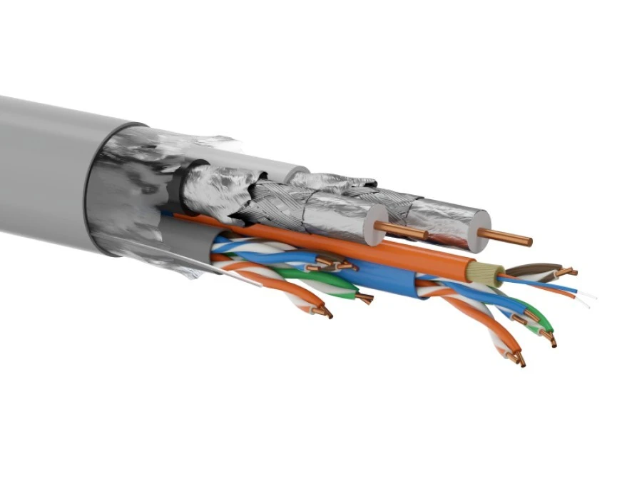 Multikabel Q‑LANTEC Multimedia 2 x U/UTP kat.5E + 2 x RG6 + 2 x FO G657A1, PVC, szary 500m KMP5001