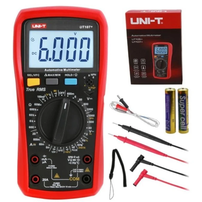 Miernik uniwersalny samochodowy z pomiarem RPM multimetr cyfrowy z wyświetlaczem LCD UNI‑T UT107+ - obrazek 1