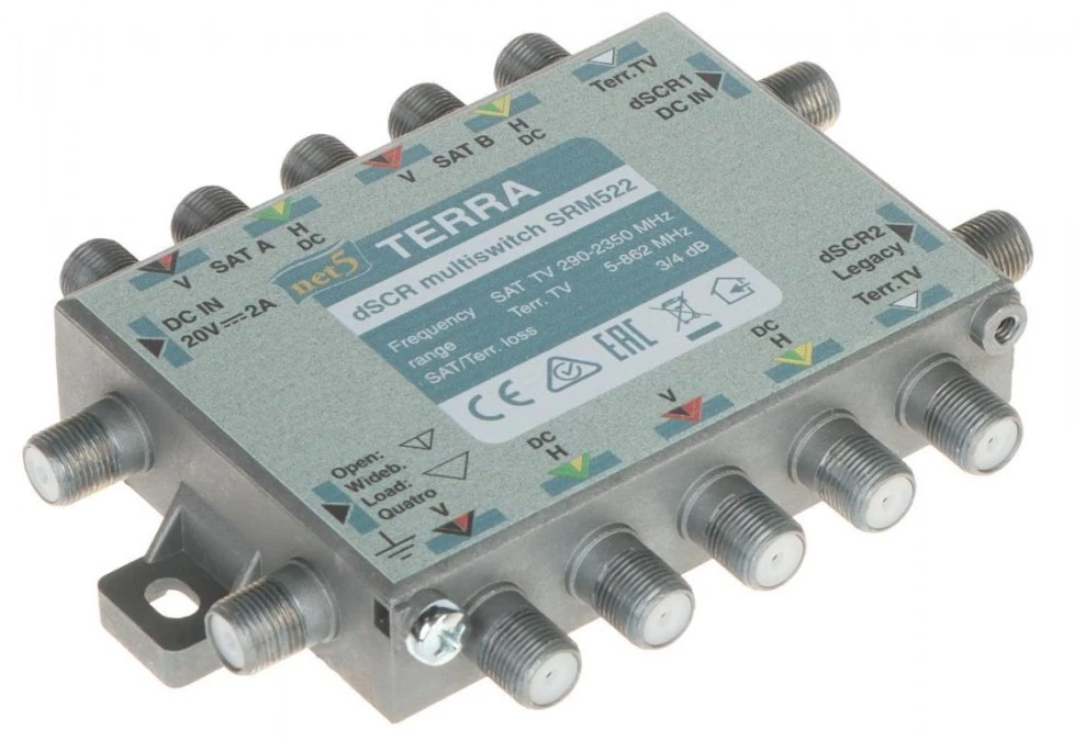Multiswitch przelotowy UNICABLE I/II SRM‑522 5 wejść / 5 wyjść + 2 wyjścia UNICABLE TERRA - obrazek 1