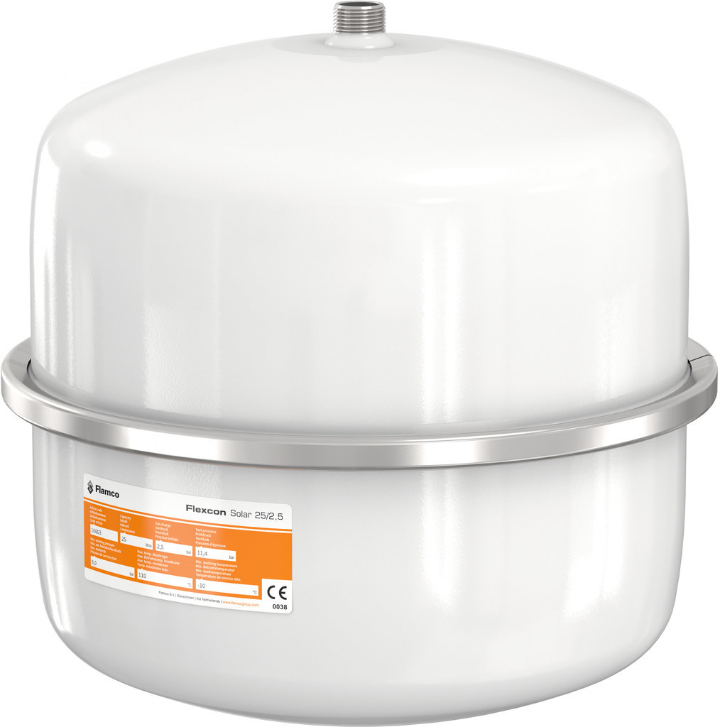 Naczynie wzbiorcze przeponowe FLEXCON SOLAR-18, 18L, 2.5/8 bar / 110 st., przyłącze gwintowane R3/4", k.biały RAL 9010, do instalacji solarnych, wiszące 16062 - obrazek 1