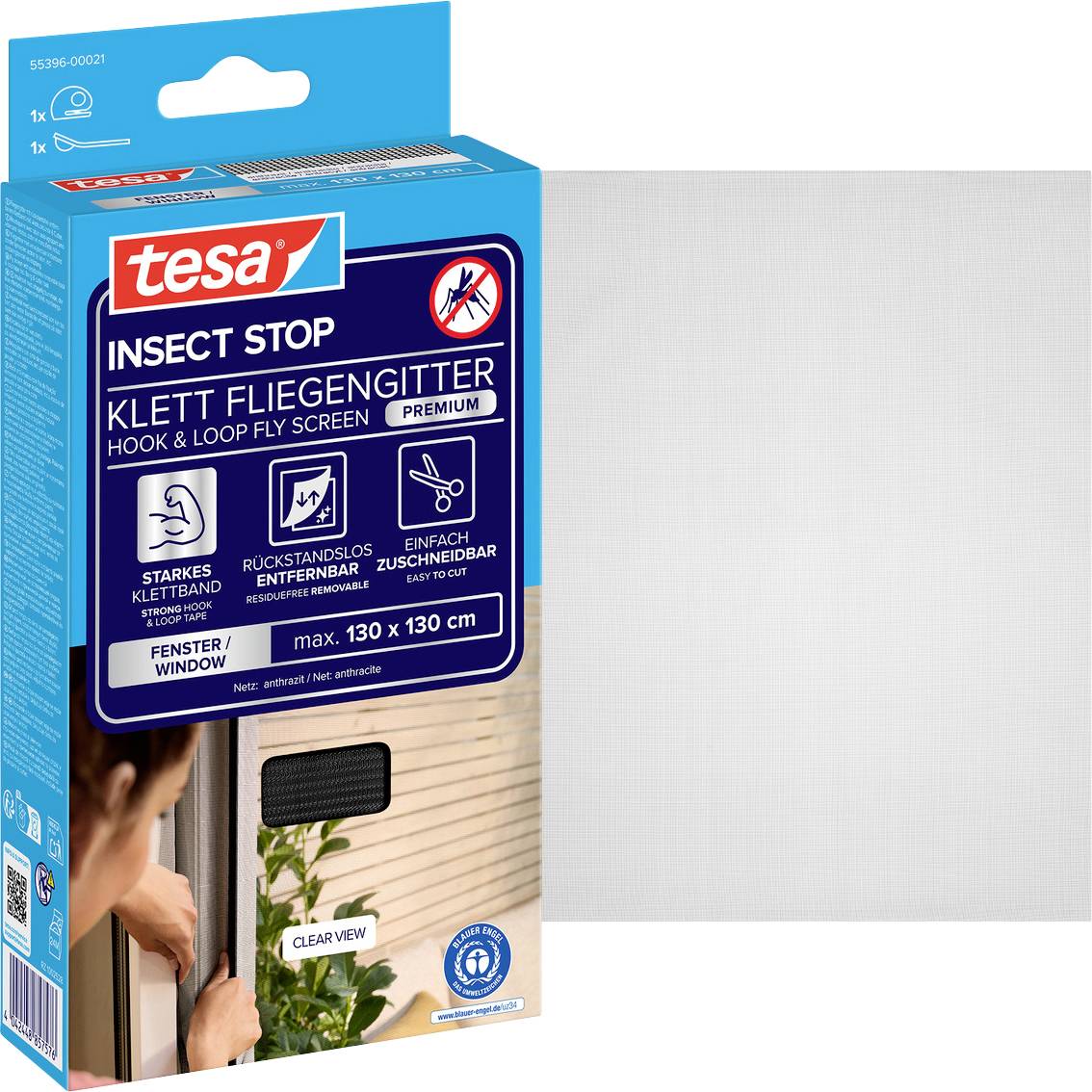 Moskitiera na okno Tesa InsectStop Comfort, 130 x 130 cm, antracyt - obrazek 1