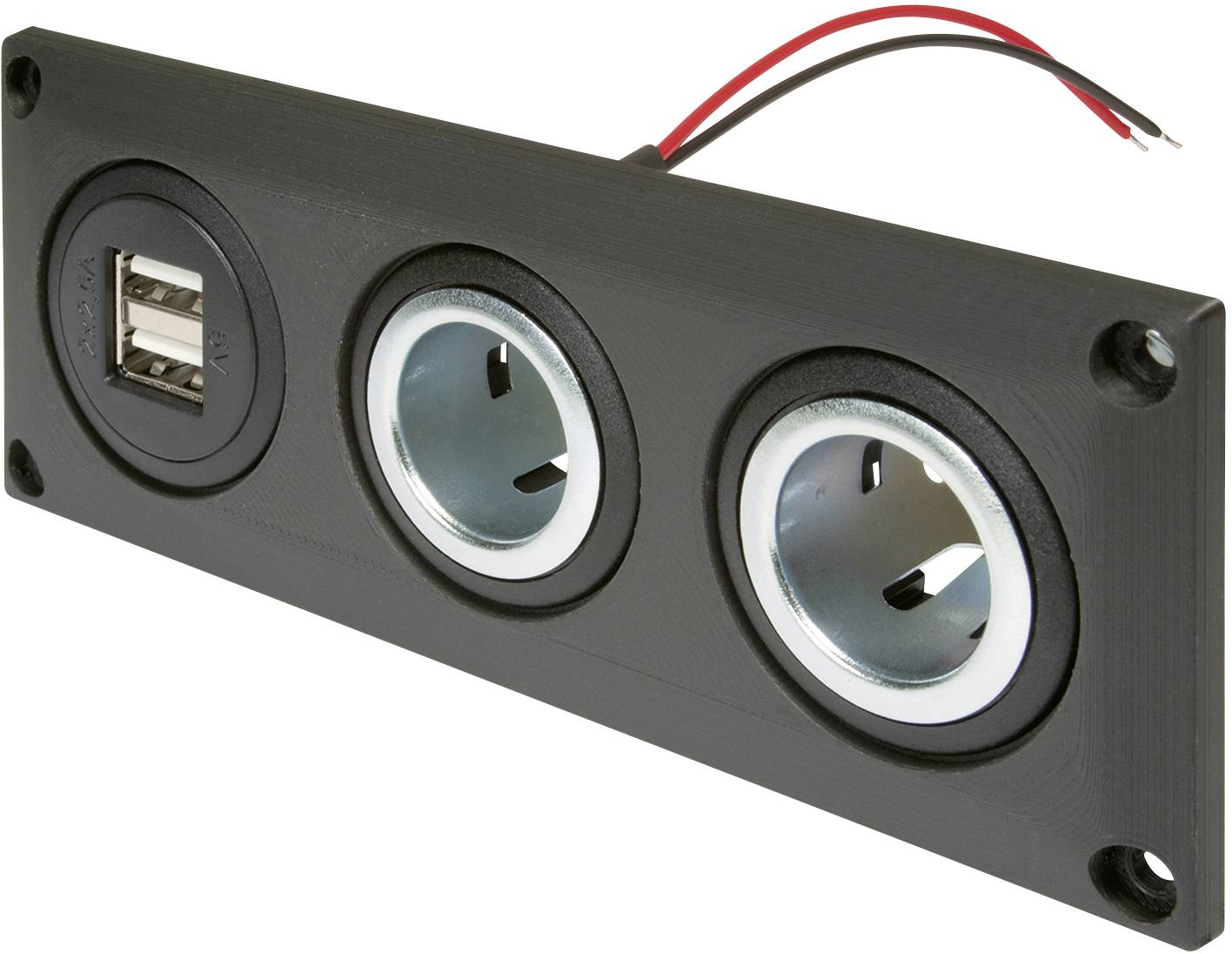 Gniazdo do zabudowy z podwójnym gniazdem USB-a + 2 gniazdami power ProCar Einbausteckdose mit USB-A Doppelsteckdose + 2 - obrazek 1