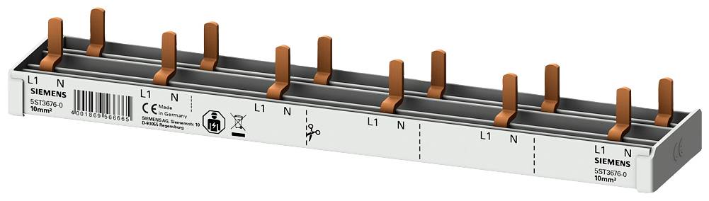Siemens 5ST36760 Kompaktowa szyna pin-on, połączenie 10 mm² 1p/N 6x AFDD + 6x urządzenie kompaktowe 1 TE Szyna zbiorcza - obrazek 1
