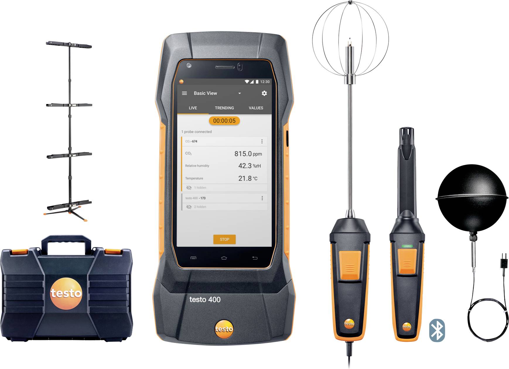 Zestaw do pomiarów środowiskowych testo Behaglichkeits-Set mit Stativ 0563 0401 01, -40, 0 - 150, 200 °C, hPa, IP40 - obrazek 1