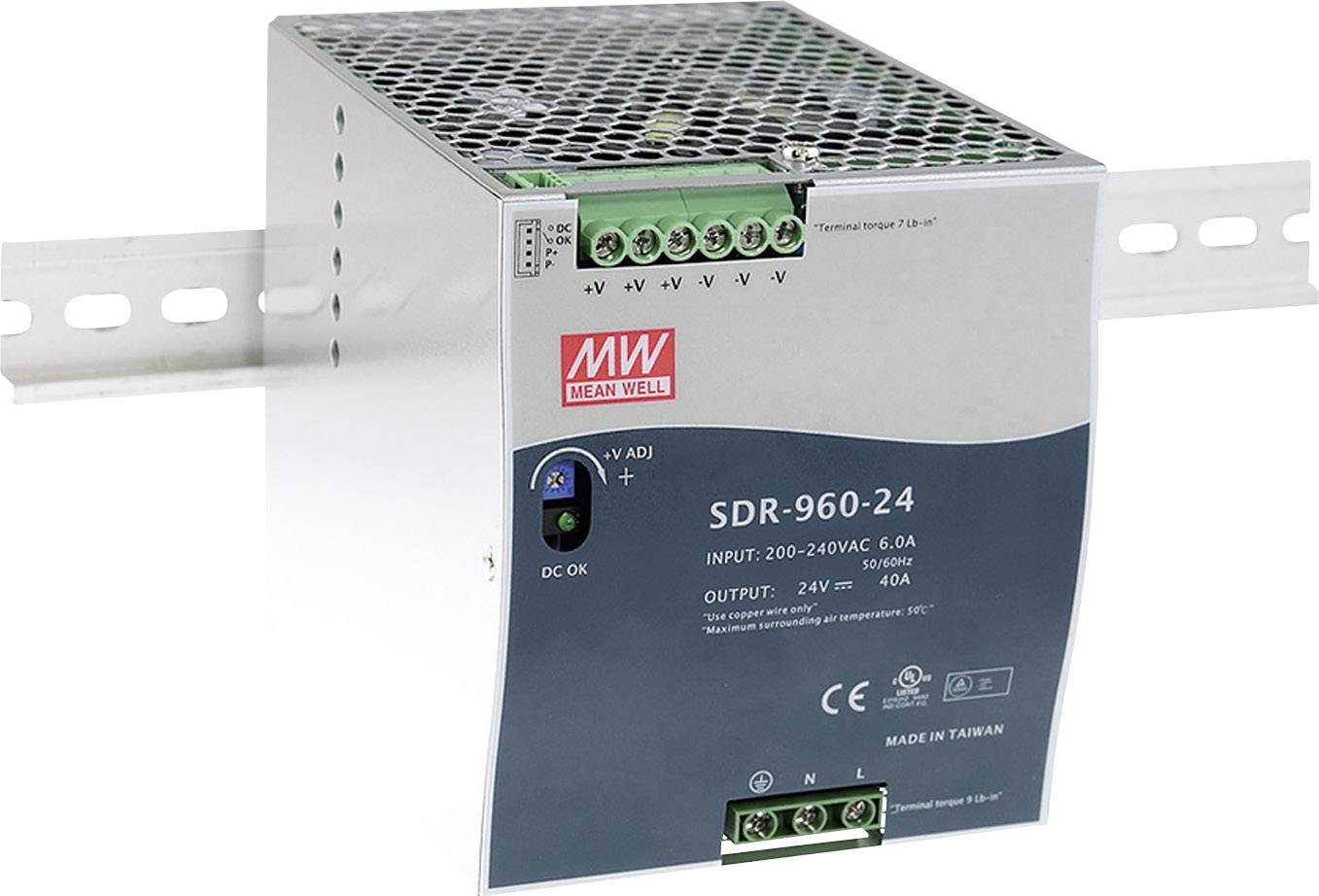 Zasilacz na szynę DIN MEAN WELL SDR-960-48, 48 V/DC, 20 A, 960 W - obrazek 1