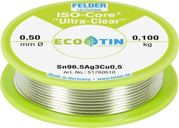 Cyna lutownicza Felder ISO-Core „Ultra Clear” SAC305 szpula Sn96,5Ag3Cu0,5 0.100 kg 0.5 mm