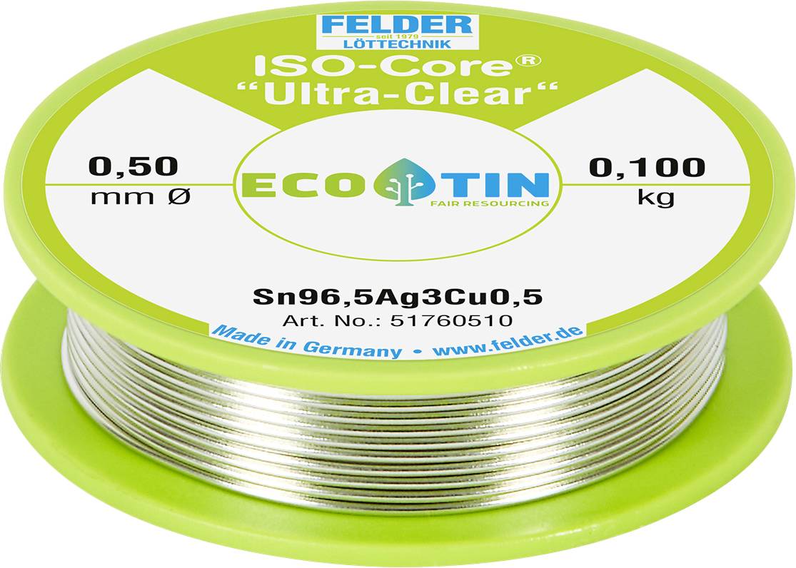 Cyna lutownicza Felder ISO-Core "Ultra Clear" SAC305 szpula Sn96,5Ag3Cu0,5 0.100 kg 0.5 mm - obrazek 1