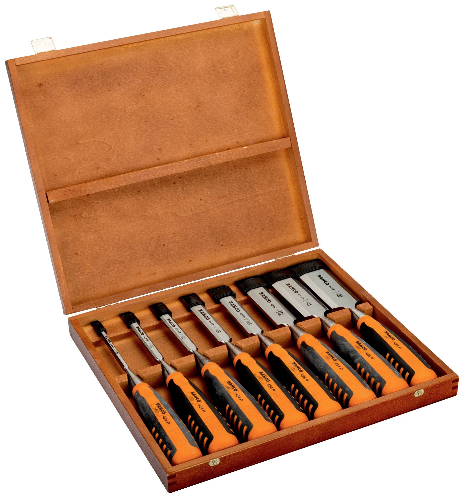Zestaw dłut 6,10,12,16,18,25,32,36 mm, w drewnianym pudełku Bahco 424P-S8-EUR - obrazek 1