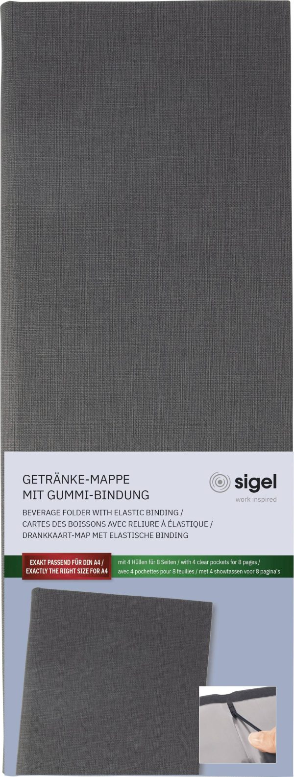 Sigel GM101 1/2 DIN A4 1 szt. Z 2 podwójnymi, transparentnymi osłonami na 8 stron, Gumowe wiązania antracytowy