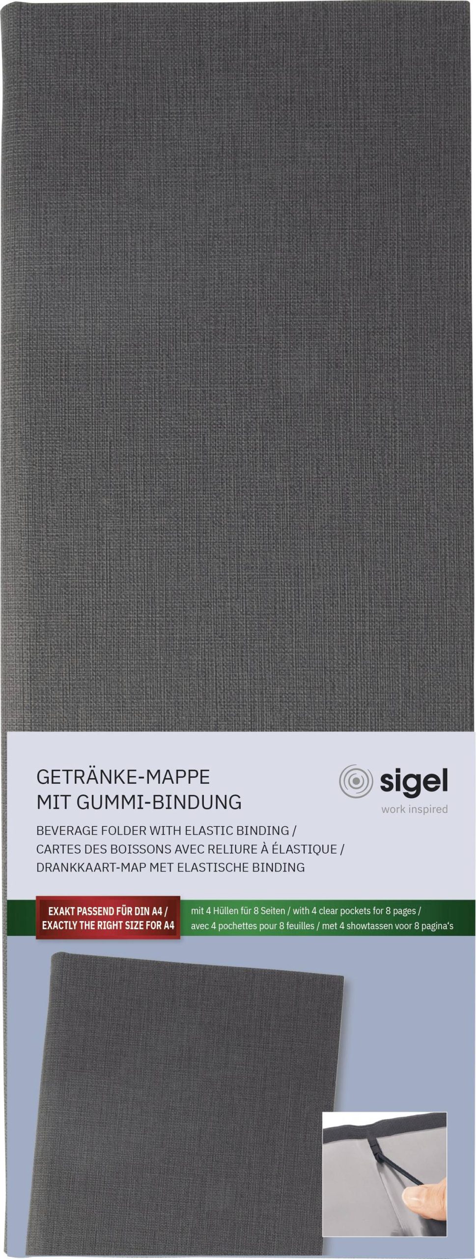Sigel GM101 1/2 DIN A4 1 szt. Z 2 podwójnymi, transparentnymi osłonami na 8 stron, Gumowe wiązania antracytowy - obrazek 1