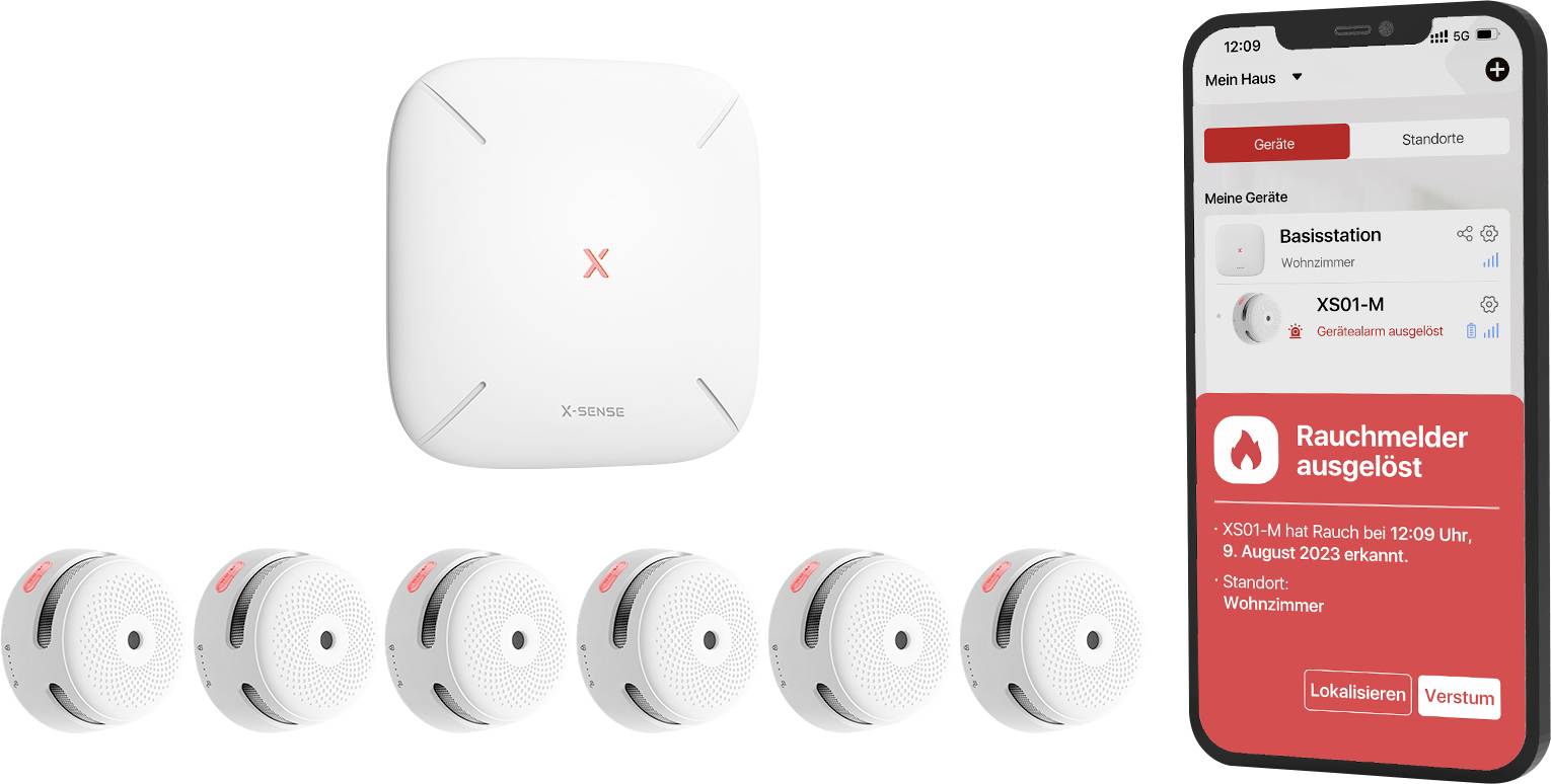 X-Sense FS61 Zestaw czujnika dymu + Centrala z obsługą aplikacji (S x W x G) 90 x 26.5 x 90 mm - obrazek 1