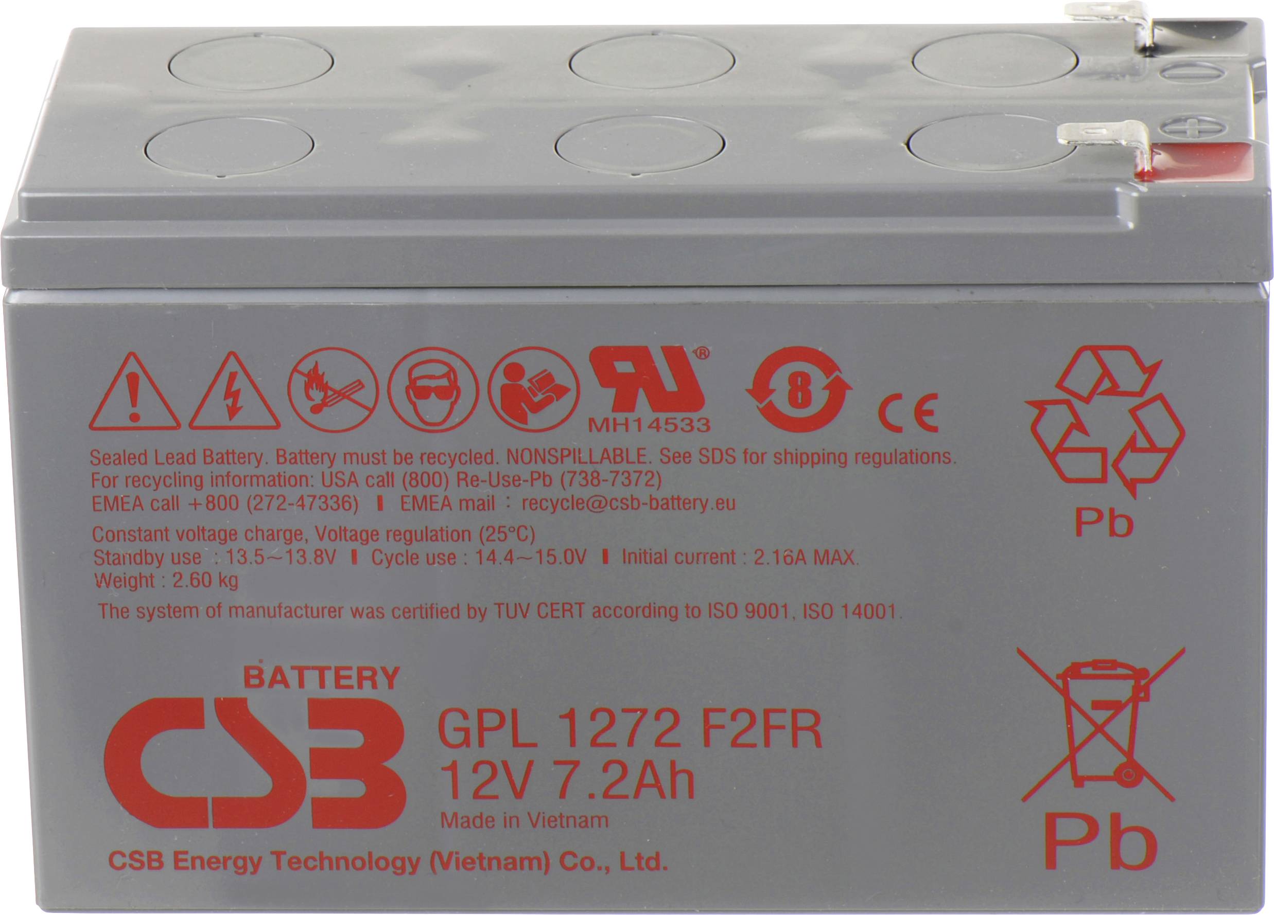 Akumulator ołowiowy CSB Battery GPL 1272 GPL1272-F2FR, AGM, 12 V, 7.2 Ah - obrazek 1