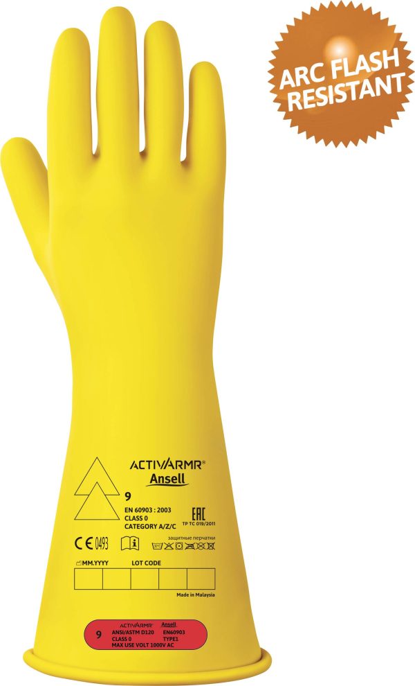 Ansell Activ ARMR RIG014Y090 Naturalny lateks Rękawice dla elektryków Rozmiar rękawic: 9 EN 60903, EN 21420:2020, EN 420