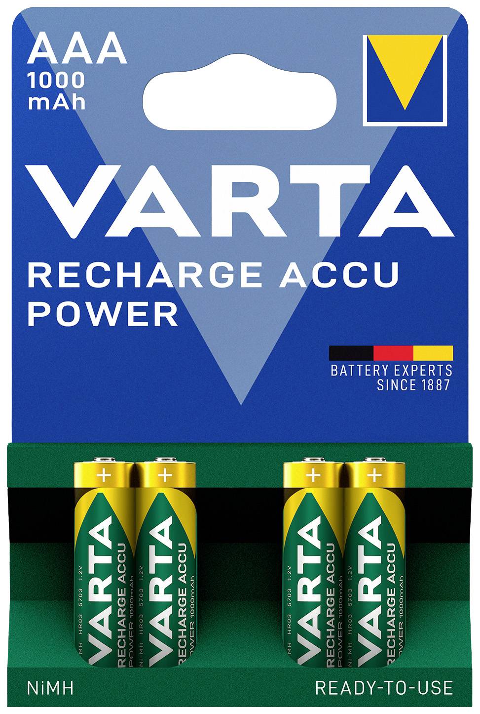 Akumulator AAA/R03 Varta RECH.AC.Power AAA1000mAh BLI4, NiMH, 1000 mAh, 1.2 V, 4 szt. - obrazek 1