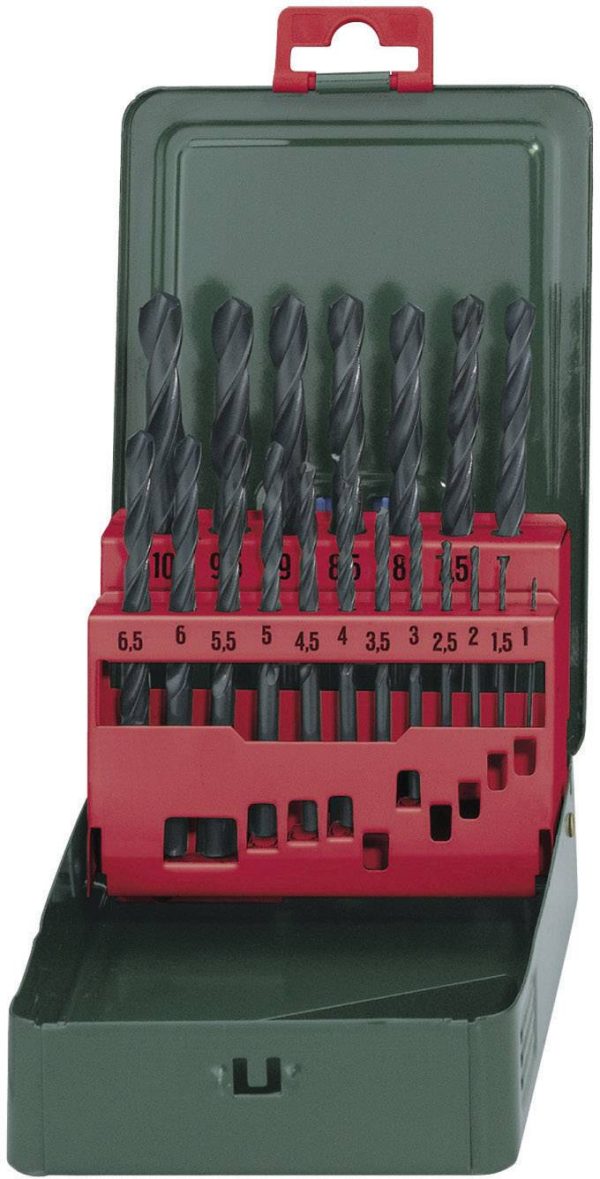 Metabo 627151000 HSS Zestaw wierteł krętych do metalu 19 szt. 1 mm, 1.5 mm, 2 mm, 2.5 mm, 3 mm, 3.5 mm, 4 mm, 4.5 mm, 5