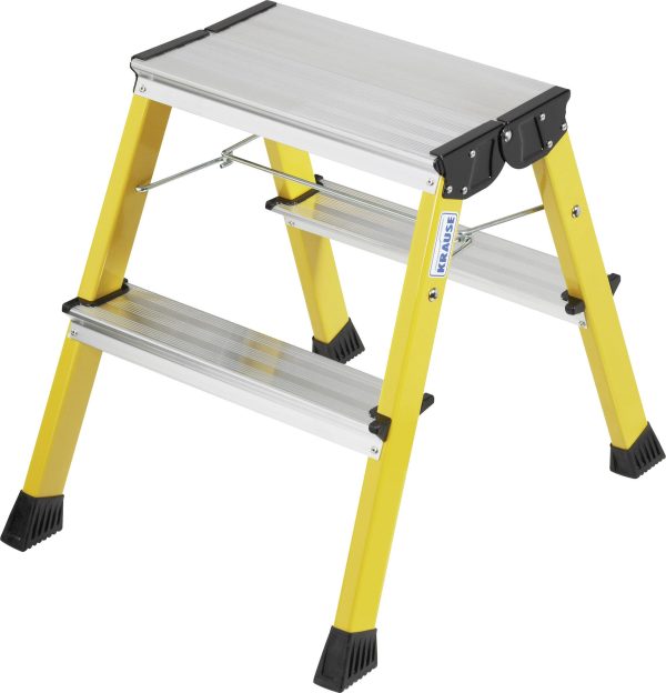 Drabina aluminiowa z kółkami Krause 130044, 2 x 2 stopnie, składana, max. 2,44 m, żółta