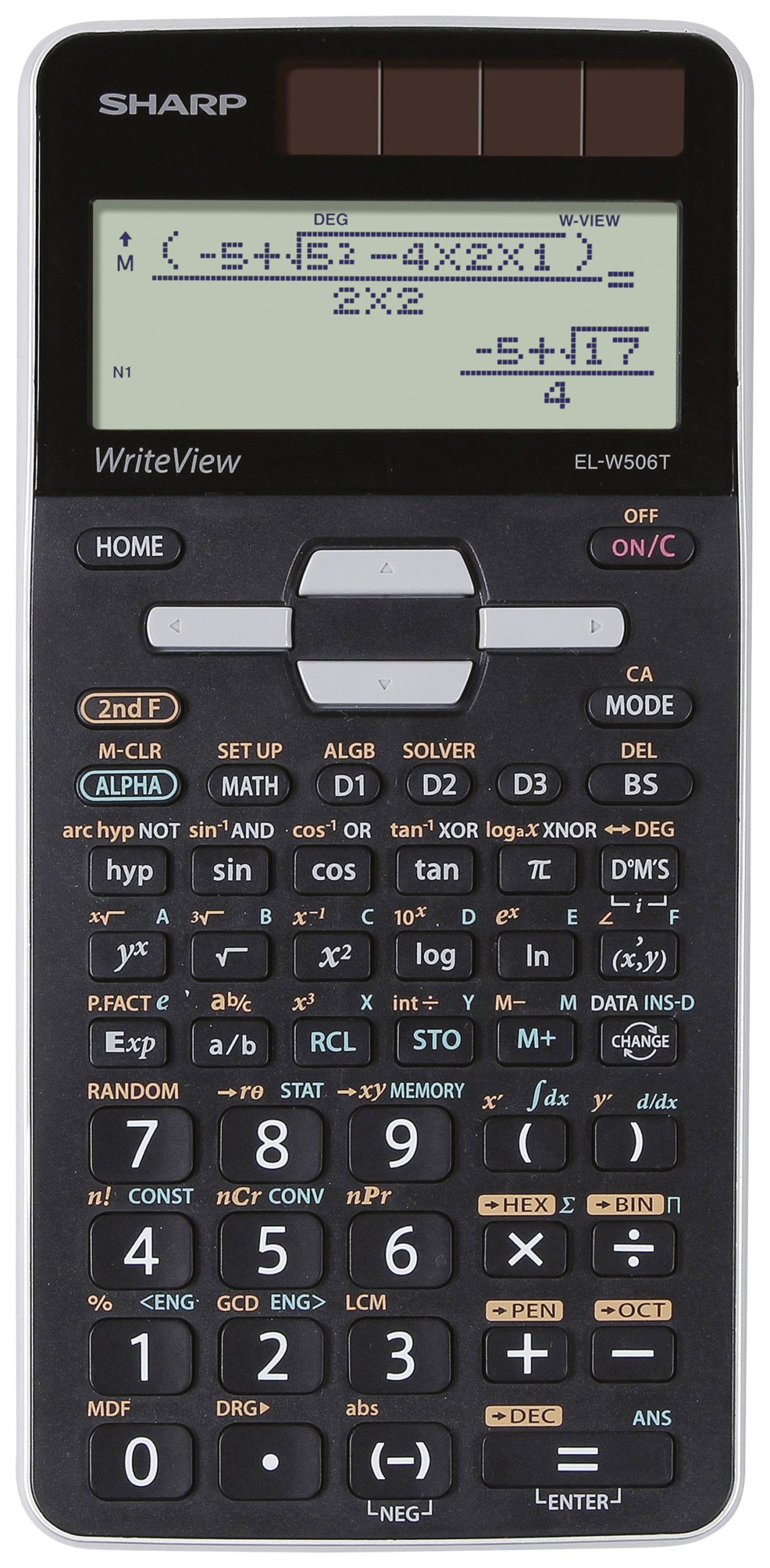 Sharp ELW506 T-GY Kalkulator szkolny czarny, srebrny Wyświetlacz: 16 bateryjne, energią słoneczną (S x W x G) 80 x 166 x - obrazek 1