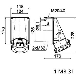 Gniazdo naścienne CEE Bals Elektrotechnik 11052 63.0 A 400 V Gniazdo naścienne CEE Bals Elektrotechnik 11052 63.0 A 400 V