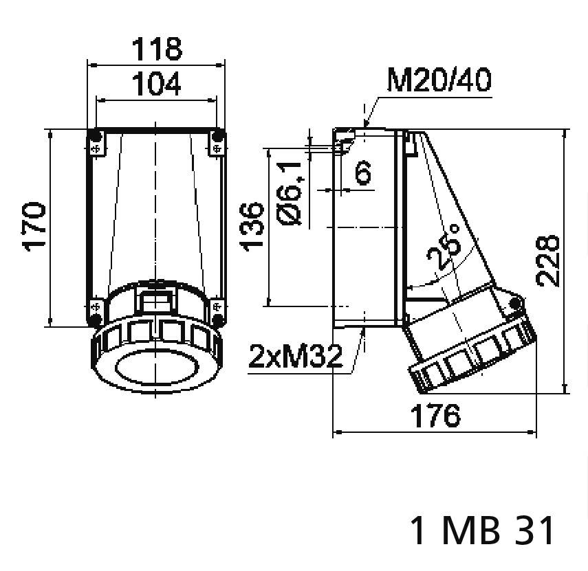 Gniazdo naścienne CEE Bals Elektrotechnik 11052 63.0 A 400 V - obrazek 1
