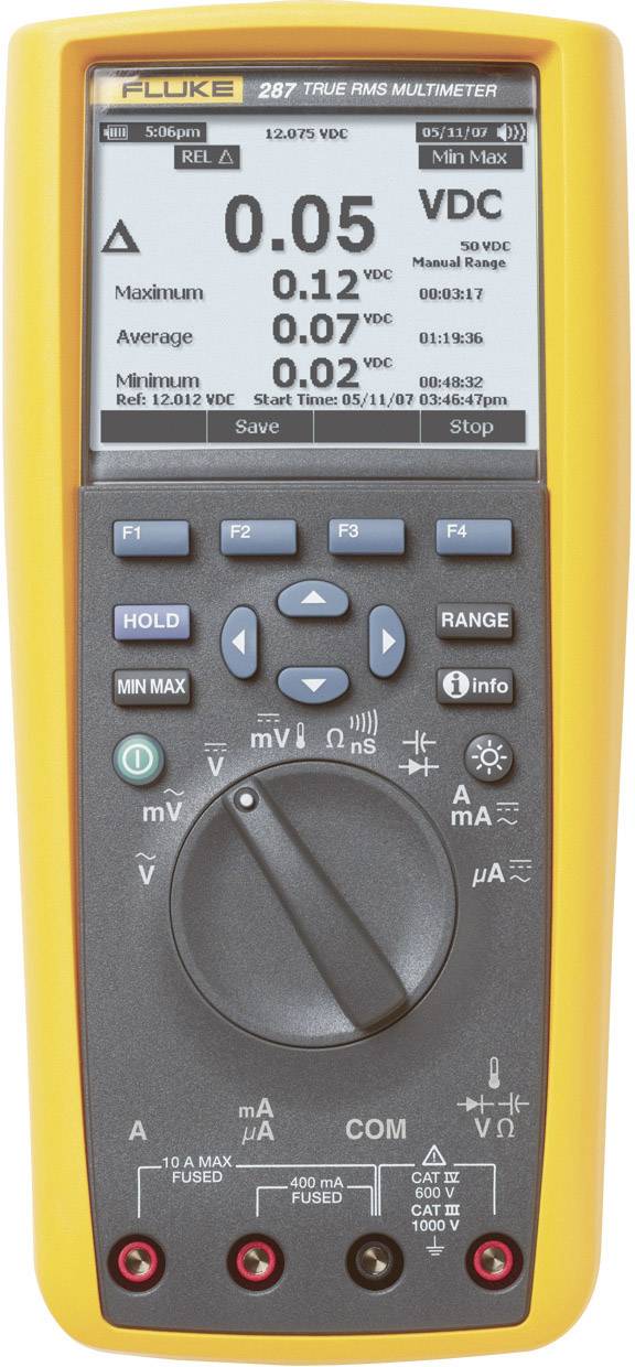 Fluke 287/FVF/EUR Multimetr cyfrowy wyświetlacz graficzny, rejestrator danych CAT III 1000 V, CAT IV 600 V Wyświetlane l