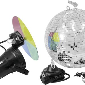 Kula dyskotekowa – zestaw Eurolite 50101860, z napędem, ze zmieniającymi się kolorami Kula dyskotekowa – zestaw Eurolite 50101860, z napędem, ze zmieniającymi się kolorami