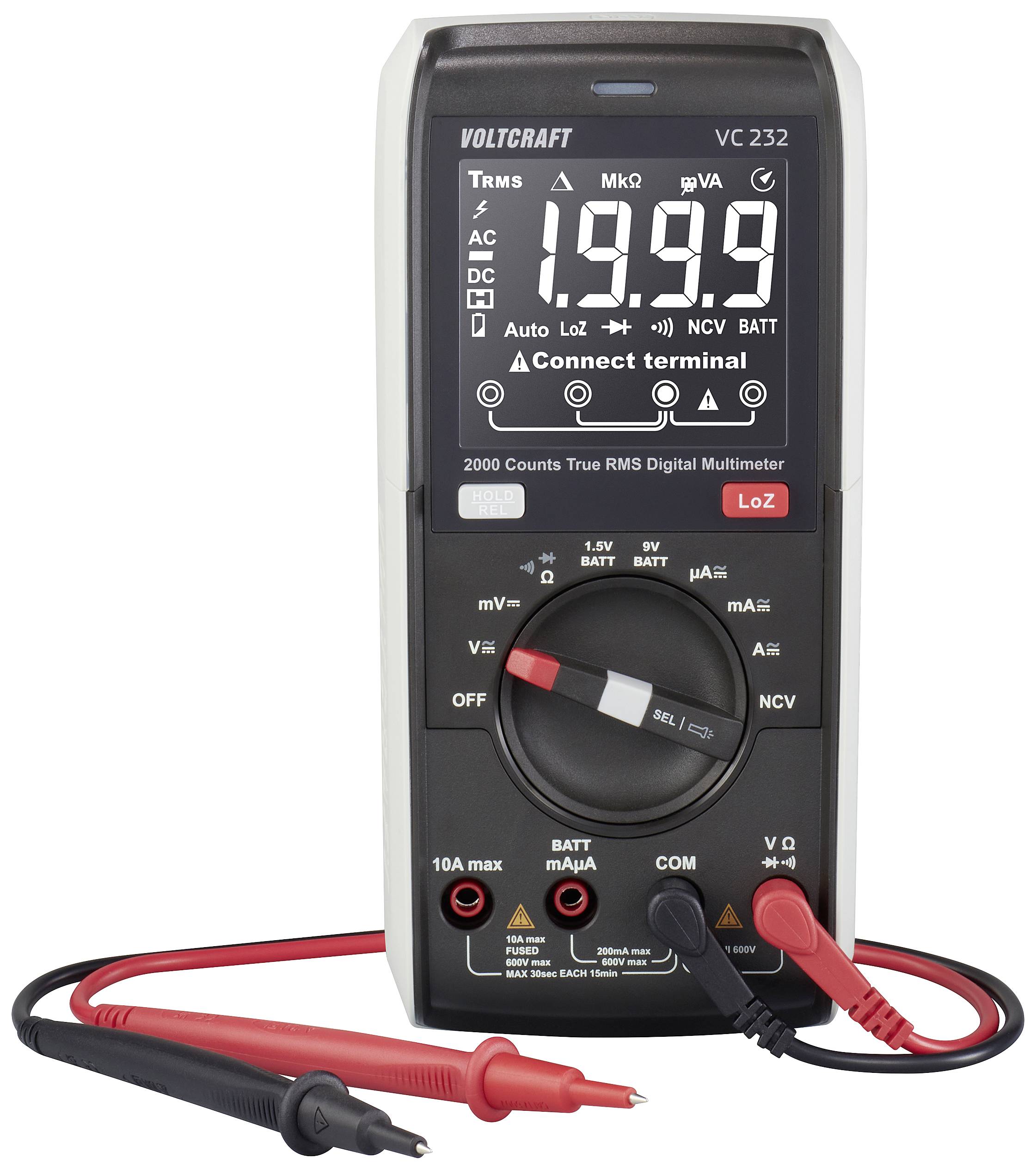 VOLTCRAFT VC232 Multimetr cyfrowy True RMS LoZ CAT III 600 V Wyświetlane liczby: 2000 - obrazek 1