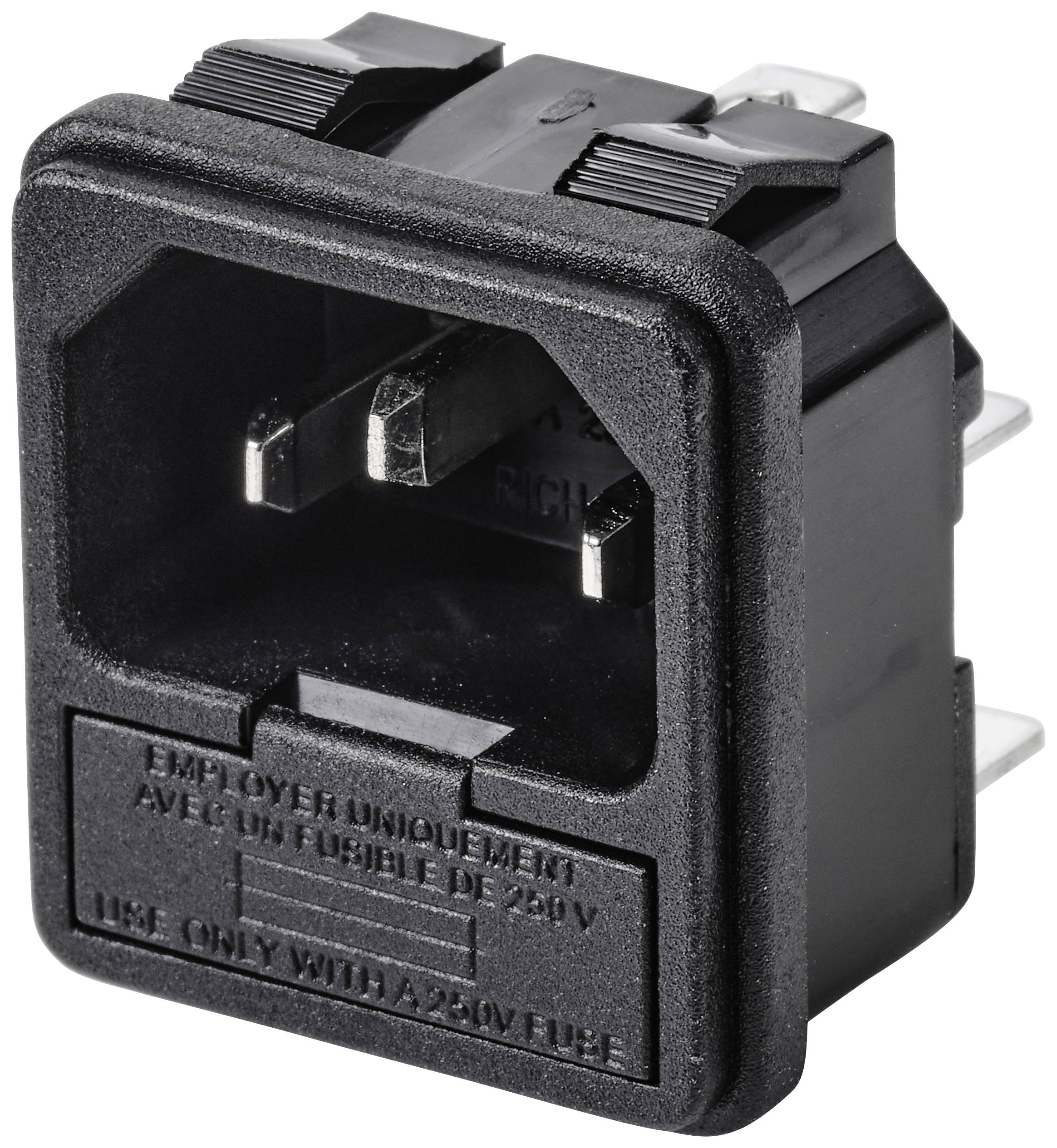 TRU COMPONENTS TC-10088372 Złącze męskie IEC C14 złącze męskie do wbudowania pionowego Łączna ilość styków: 3 10 A czarn - obrazek 1