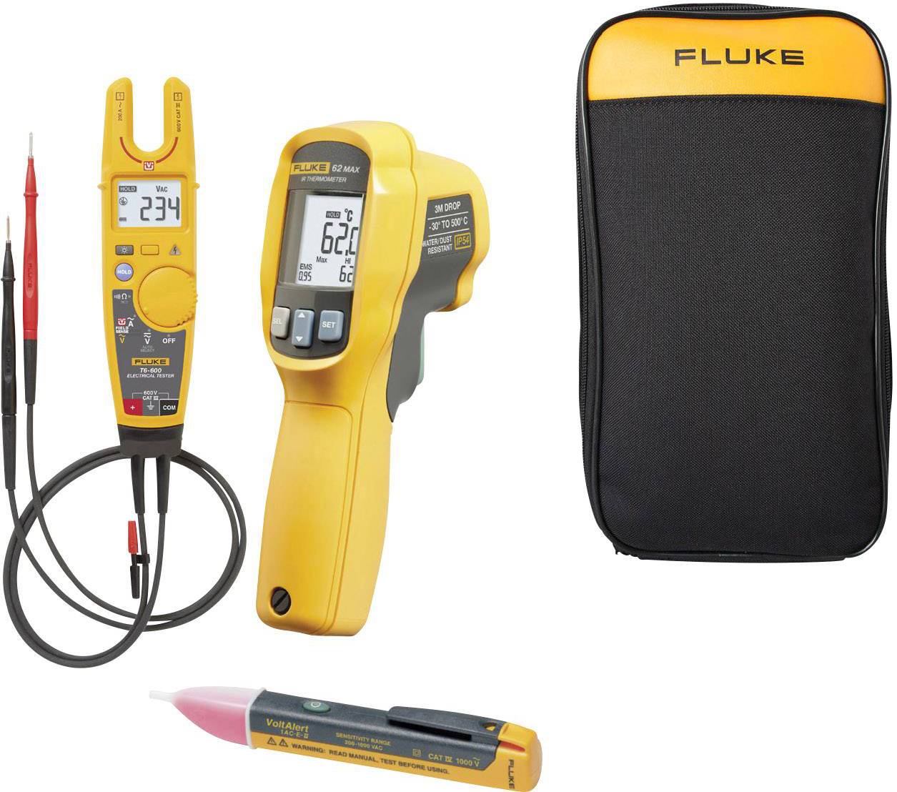 Zestaw urządzeń pomiarowych Fluke T6-600/62MAX+/1ACE, pirometr, torba, tester napięcia, CAT III 600 V - obrazek 1