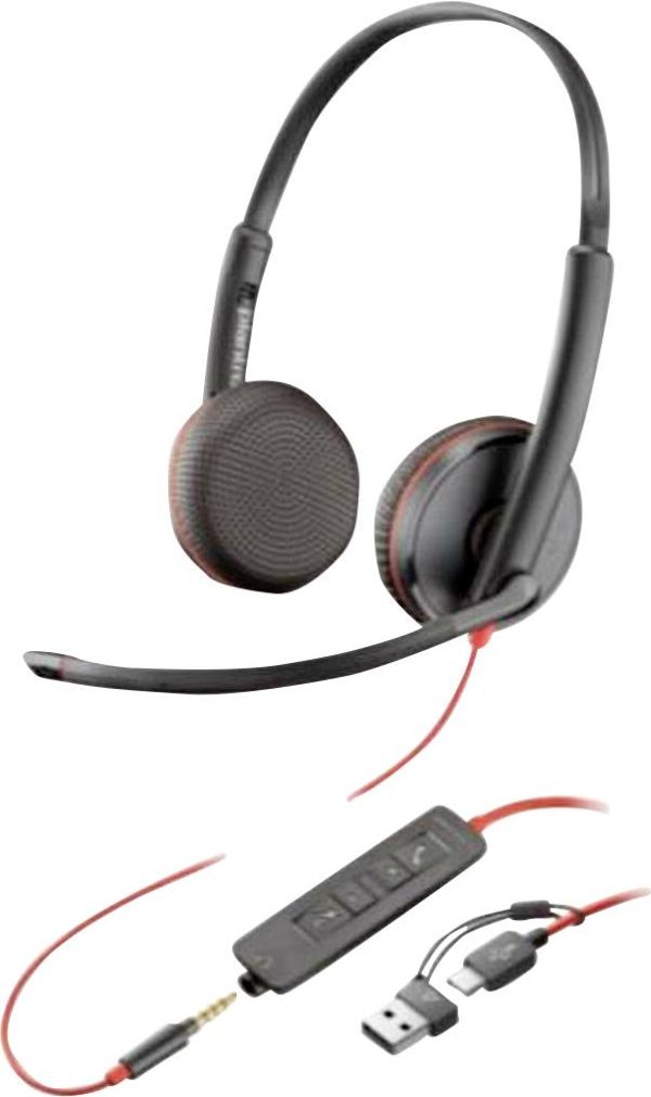 HP Poly Blackwire C3225 Słuchawki wokółuszne przewód stereo czarny zestaw słuchawkowy, regulacja głośności, wyciszenie m