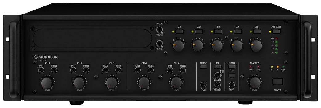 Monacor PA-1120 Wzmacniacz ELA 120 W 1-kanałowy 5 stref - obrazek 1
