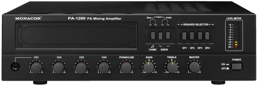 Monacor PA-1200 Wzmacniacz ELA 120 W 3-kanałowy 4 strefy - obrazek 1