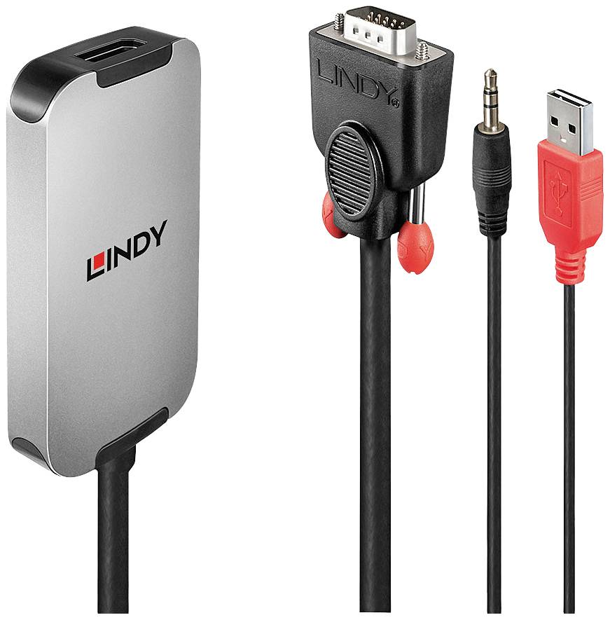 konwerter DisplayPort, Jack, USB, VGA LINDY 38296, [3x jack 3,5mm (stereo), złącze męskie USB-A 1.1, złącze męskie VGA - - obrazek 1
