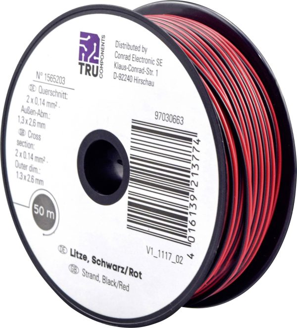Kabel typu linka 2 x 0,14 mm² czarno, czerwony 606851 50 m
