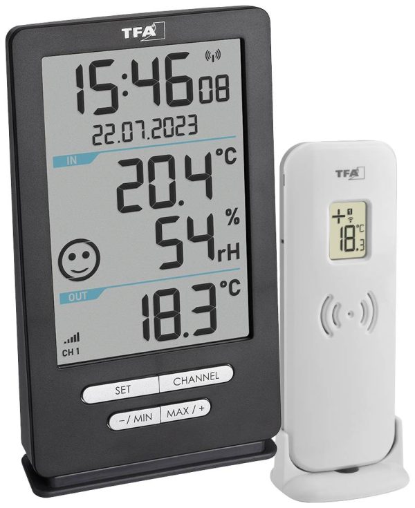 TFA Dostmann Funk-Thermometer XENA HOME Radiowy termometr cyfrowy antracytowy 30.3074.10