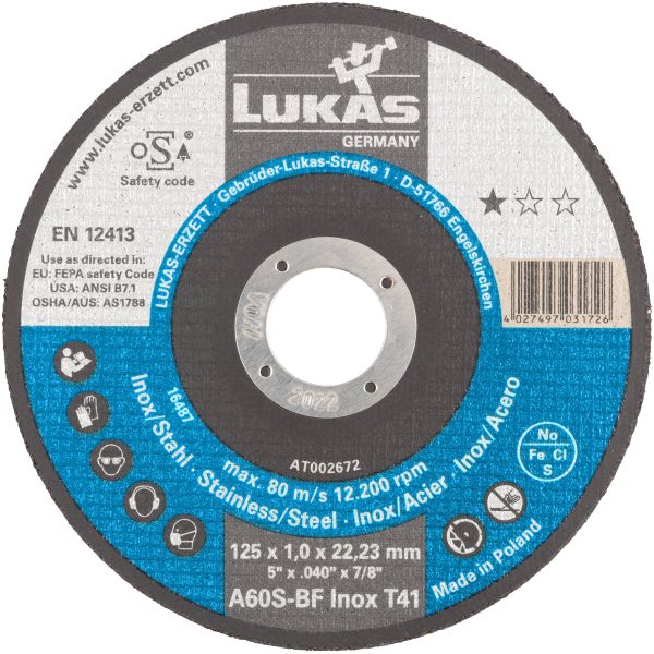 Zestaw tarcz tnących LUKAS-ERZETT T41 125×1,0x22,23 A60S-BF AT002672V9802 125 mm 50 szt.