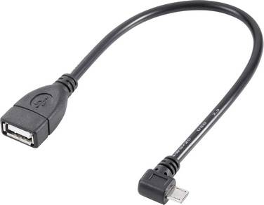 Renkforce Kabel USB USB 2.0 Złącze męskie USB Micro-B, Złącze żeńskie USB-A 0.10 m czarny z funkcją OTG, styki pozłacane