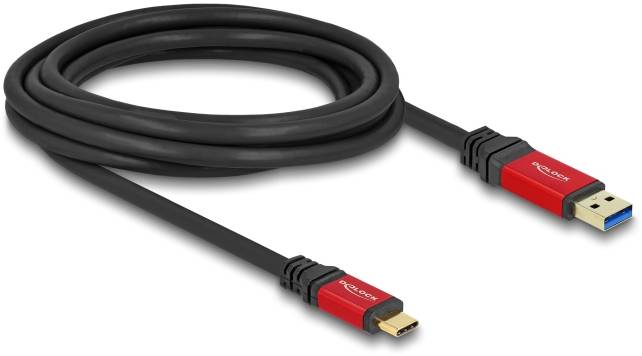Delock Kabel USB Złącze męskie USB-A, Złącze męskie USB-C® 3.00 m czarny, czerwony 80619 - obrazek 1