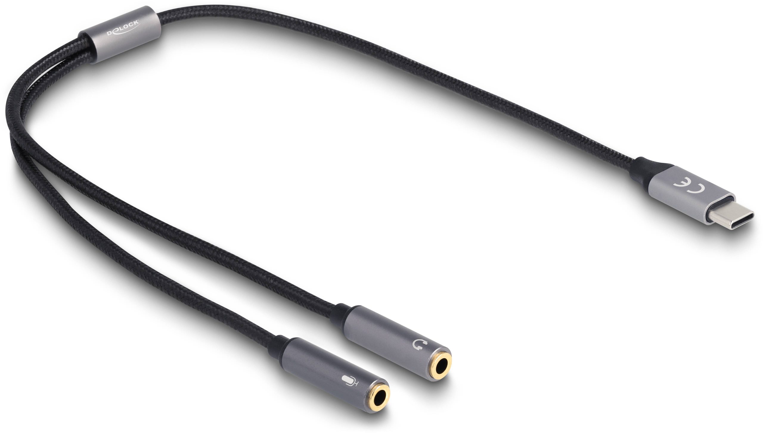 Delock USB-C Kabel Złącze męskie USB-C®, Gniazdo Jack 3,5 mm, Gniazdo Jack 3,5 mm 0.40 m antracytowy, czarny Materiałowy - obrazek 1
