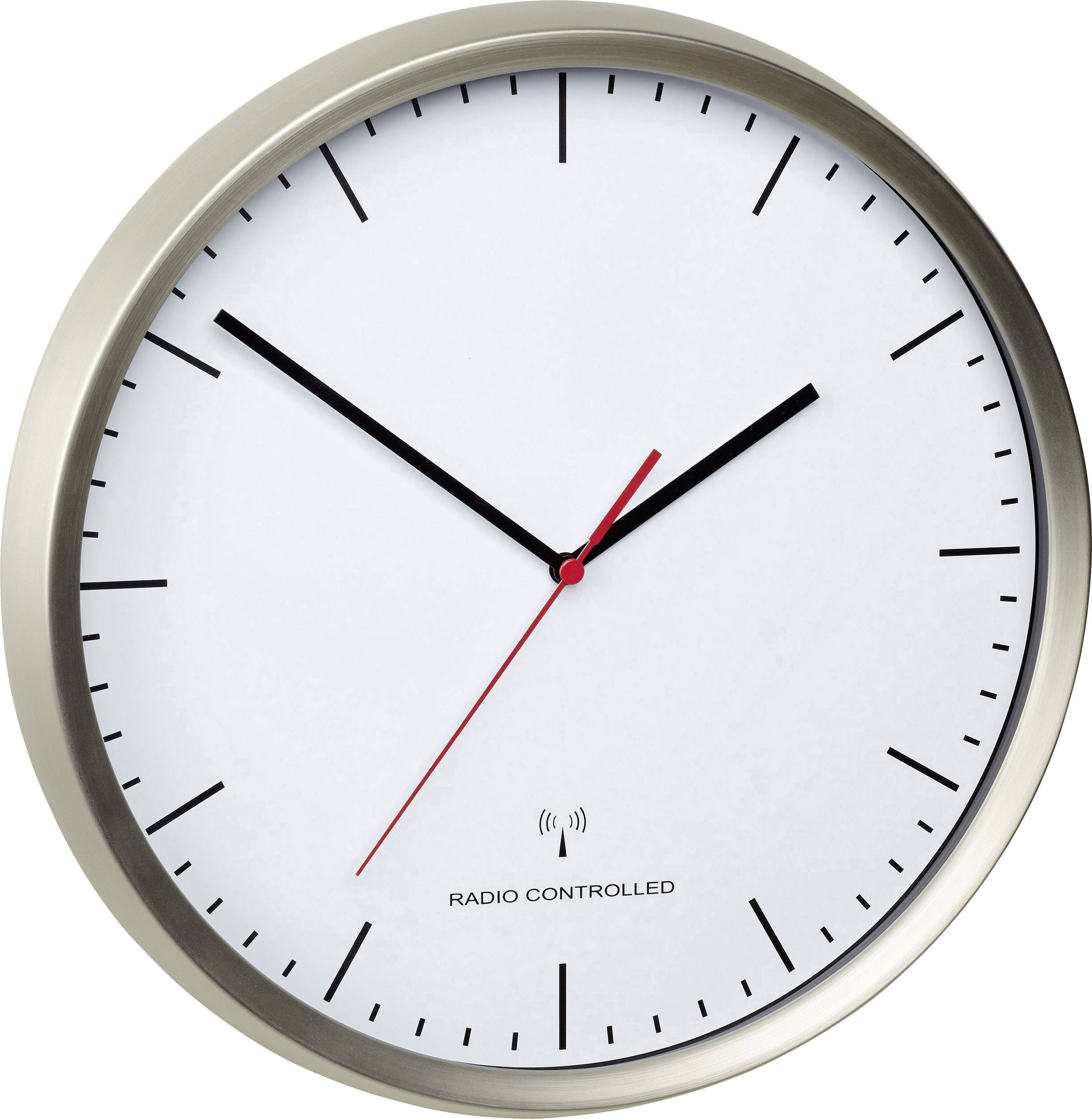 TFA Dostmann 60.3521.02 Sterowany radiowo Zegar ścienny 30.5 cm x 48 mm stali szlachetnej (szczotkowanej) cicha praca me - obrazek 1