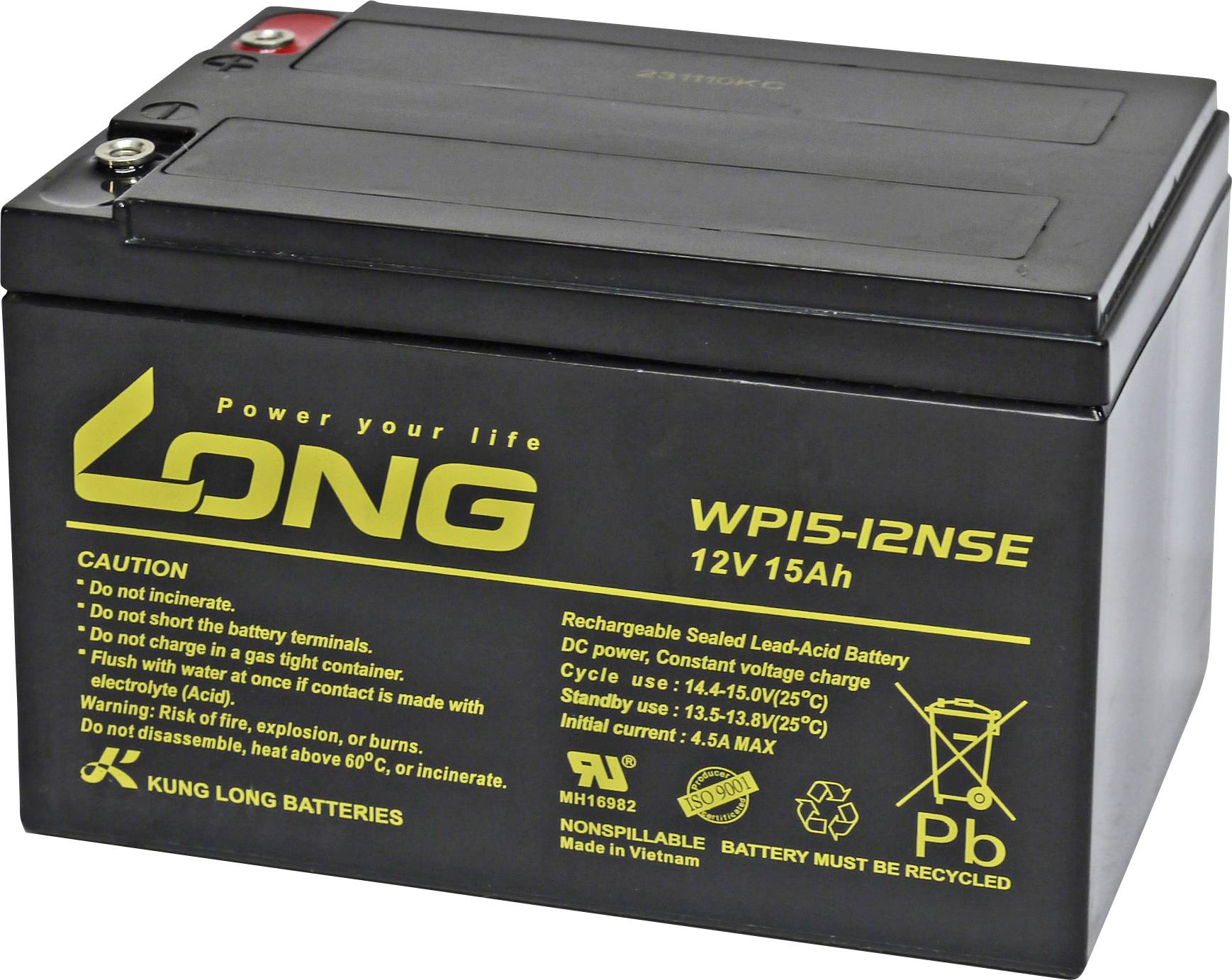 Long WP15-12NSE-M Akumulator ołowiowy AGM 15 Ah 12 V 1 szt. - obrazek 1