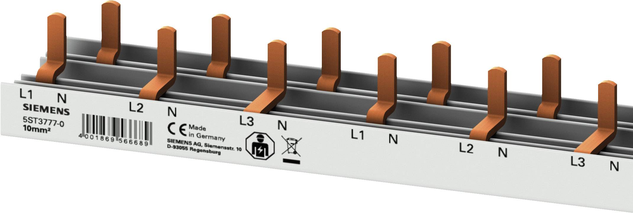 Siemens 5ST37770 Szyna zbiorcza wtykana Szynoprzewód Ilość rzędów 3 10 mm² 63 A 230 V Rodzaj przewodnika = L, L, L, N 1 - obrazek 1