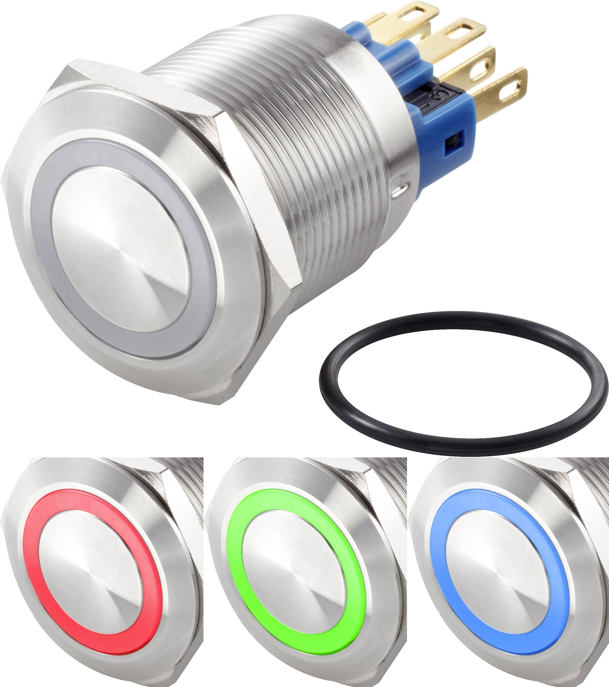 TRU COMPONENTS TC-7494644 Przełącznik wciskany, wandaloodporny 250 V/AC 3 A 1 x wył/wł zatrzask czerwony, zielony, niebi - obrazek 1
