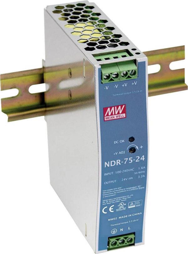 Zasilacz na szynę DIN MEAN WELL NDR-75-12, 12 V/DC, 6.3 A, 75 W