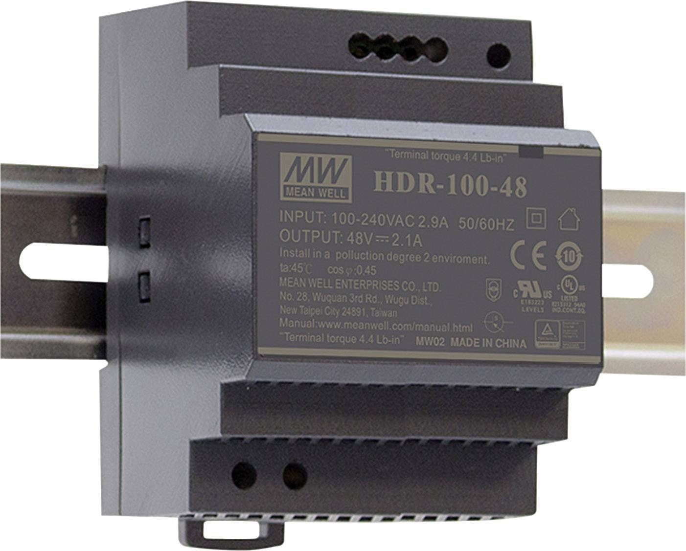 MEAN WELL HDR-100-24N Zasilacz na szynę DIN 24 V/DC 4.2 A 100.8 W Ilość wyjść:1 x Opis 1 szt. - obrazek 1